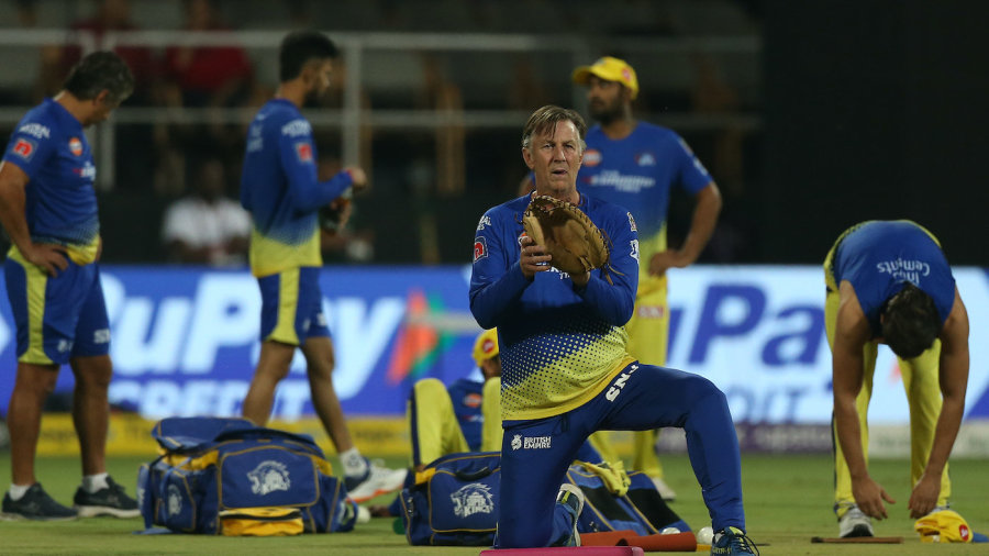 Bowling coach Eric Simons warms players up before the game — Article image accompanying Fleming turns to CSK as England name coaching set-ups on WagerUp Sports News. Bowling coach Eric Simons warms players up before the game — Article image accompanying Fleming turns to CSK as England name coaching set-ups on WagerUp Sports News.