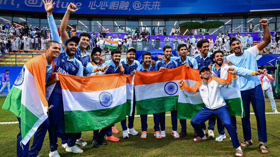 India celebrate their gold-medal win — Article image accompanying Asian Games: India to face Afghanistan in quarter-finals in repeat of the last final on WagerUp Sports News. India celebrate their gold-medal win — Article image accompanying Asian Games: India to face Afghanistan in quarter-finals in repeat of the last final on WagerUp Sports News.