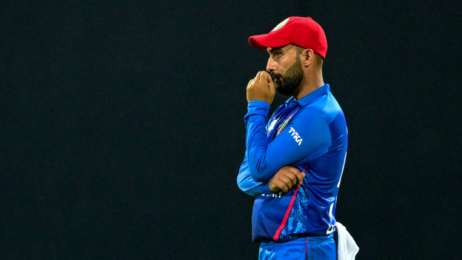 Afghanistan captain Hashmatullah Shahidi cuts a dejected figure as his side slides towards a 0-3 ODI series defeat — Article image accompanying Rahmat Shah replaces Hashmatullah Shahidi as Afghanistan ODI and Test captain on WagerUp Sports News.