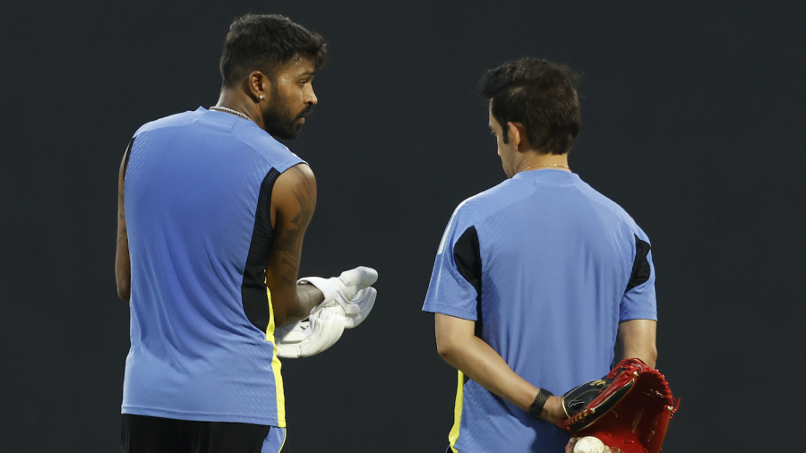 Hardik Pandya and Gautam Gambhir have a chat before the game — Article image accompanying 'Can't go to the World Cup half-cooked' - Gambhir on Hardik and Bumrah's fitness on WagerUp Sports News. Hardik Pandya and Gautam Gambhir have a chat before the game — Article image accompanying 'Can't go to the World Cup half-cooked' - Gambhir on Hardik and Bumrah's fitness on WagerUp Sports News.