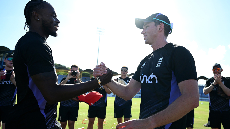 Jofra Archer presents John Turner with his cap on T20I debut — Article image accompanying John Turner, 25, announces shock retirement after back injuries on WagerUp Sports News. Jofra Archer presents John Turner with his cap on T20I debut — Article image accompanying John Turner, 25, announces shock retirement after back injuries on WagerUp Sports News.