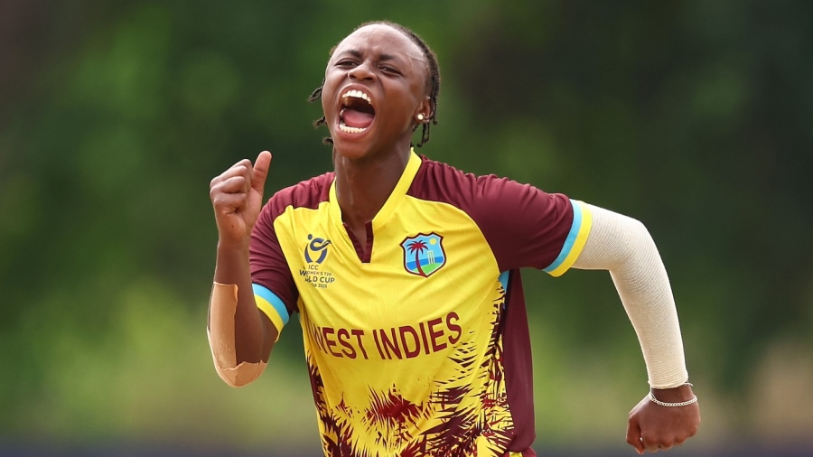 Jahzara Claxton celebrates the wicket of Hiruni Kumari — Article image accompanying All-round Claxton and bowlers set up WI's win in first T20I against Zimbabwe on WagerUp Sports News.