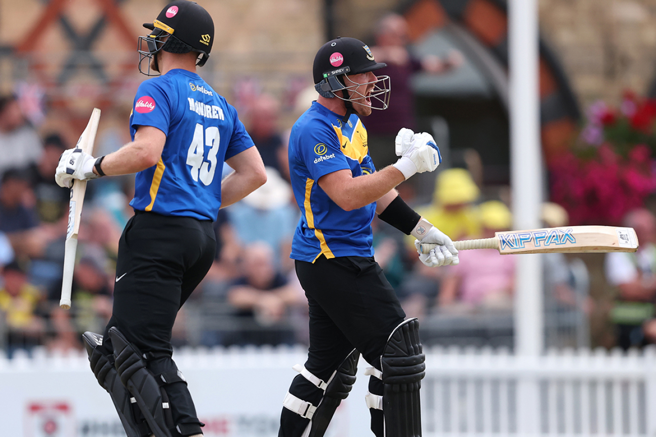 Danny Lamb celebrates after hitting the winning runs — Article image accompanying Sussex allrounder Danny Lamb retires at 30 on medical advice on WagerUp Sports News.