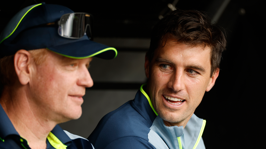 Pat Cummins sits alongside Andrew McDonald — Article image accompanying Cummins likely to miss first ODI with quicks prioritising Test preparations on WagerUp Sports News. Pat Cummins sits alongside Andrew McDonald — Article image accompanying Cummins likely to miss first ODI with quicks prioritising Test preparations on WagerUp Sports News.