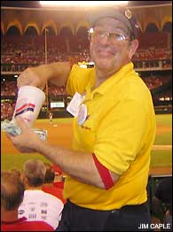 St. Louis, United States. 27th May, 2022. Former St. Louis Cardinals  manager Whitey Herzog rides around the Busch Stadium field on a golf cart  before a game against the Milwaukee Brewers in