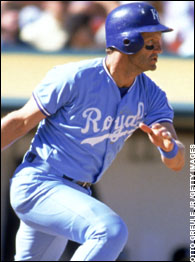 George Brett in 2 early versions of the powder blue jersey.