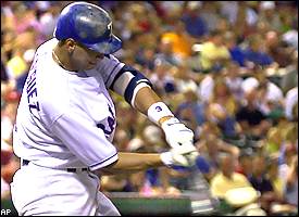 May 2002: Alex Rodriguez of the Texas Rangers during a game versus