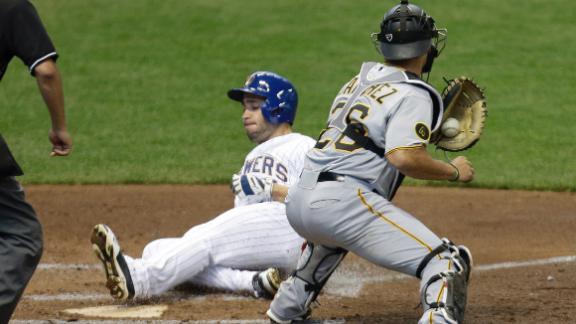 Brewers catch Pirates in 9th, beat them in 10th