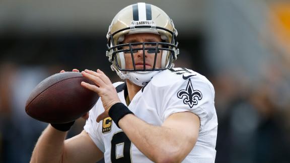 New Orleans Saints Drew Brees stretches on the sidelines before