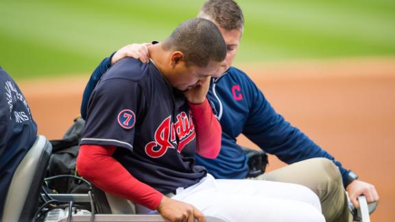 Carlos Carrasco treated for bruised jaw after taking liner to his face -  ABC7 New York