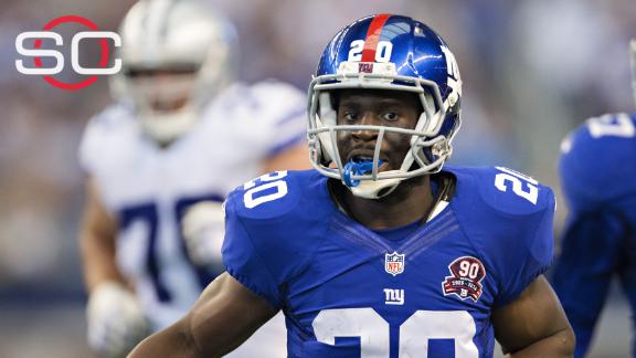 New York Giants cornerback Prince Amukamara (20) at the line of