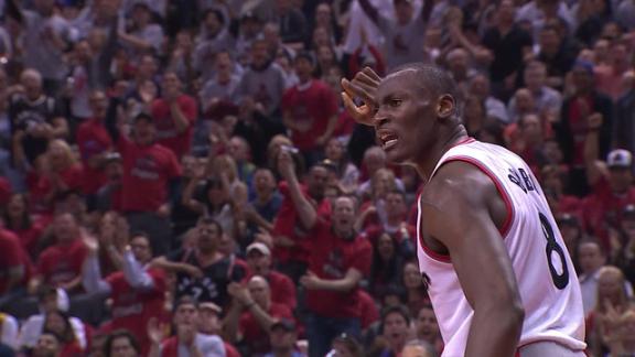 Dikembe Mutombo confronts Bismack Biyombo for using his finger wag