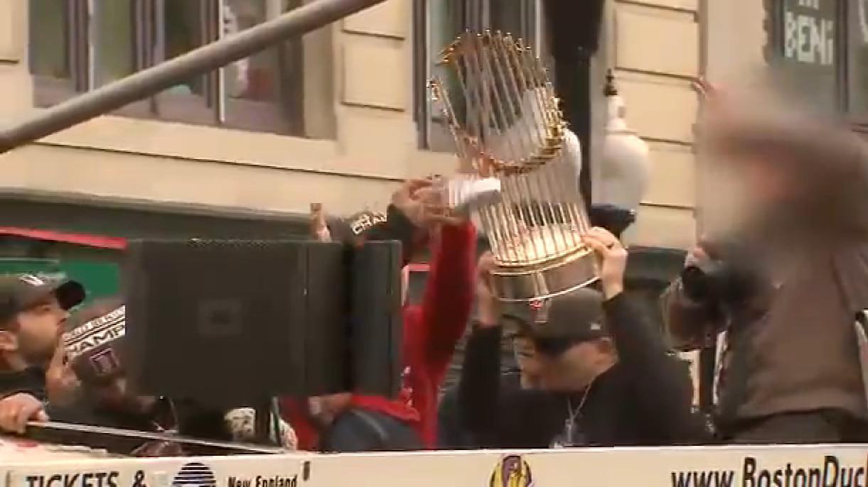 Thrown Beer Can Damages Red Sox World Series Trophy 