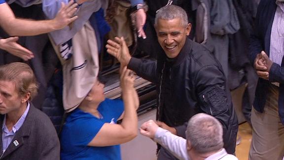 President Obama greets fans at UNC-Duke game