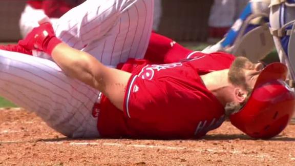 Harper exits game after being hit in ankle by 96 mph pitch