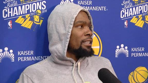 Durant corrects a questioning reporter