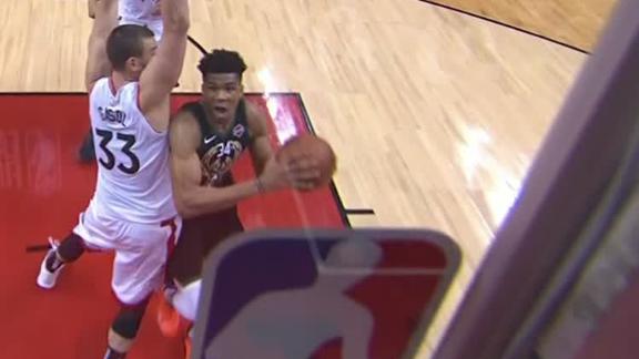 Giannis Eurosteps past Gasol for layup