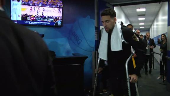 Thompson leaves arena on crutches