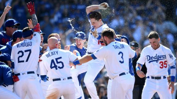 Dodgers sweep Rockies behind three walk-off HRs, all by rookies