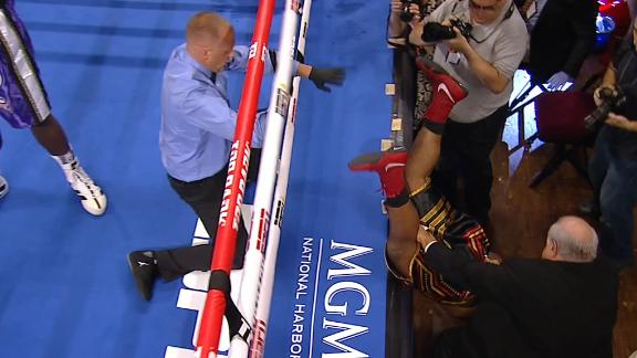 Chaney sends Caudle stumbling out of the ring