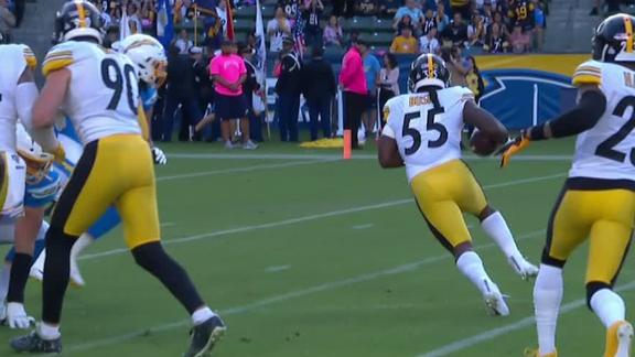 Rivers' backward pass to Gordon recovered by Steelers for TD