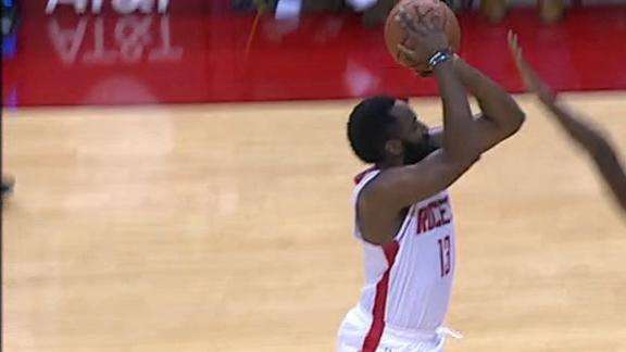 Harden buries lunging, step-back 3