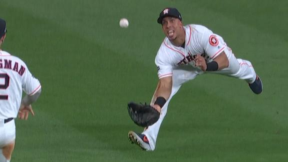 Brantley ignites Astros' crowd with diving double play