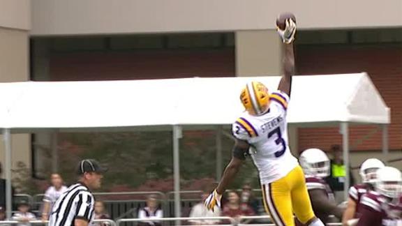 LSU's Stevens makes one-handed INT