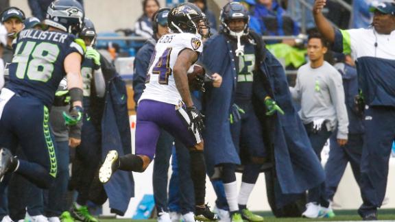 Peters gets pick-6 in Ravens debut