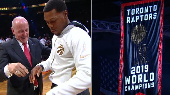 Raptors receive championship rings, unveil banner