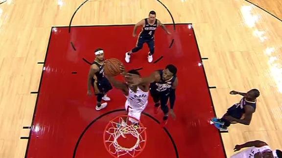 Anunoby hangs on rim after and-1 dunk