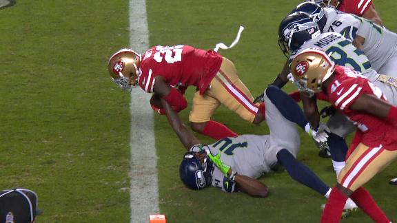 Metcalf coughs up fumble at the goal line