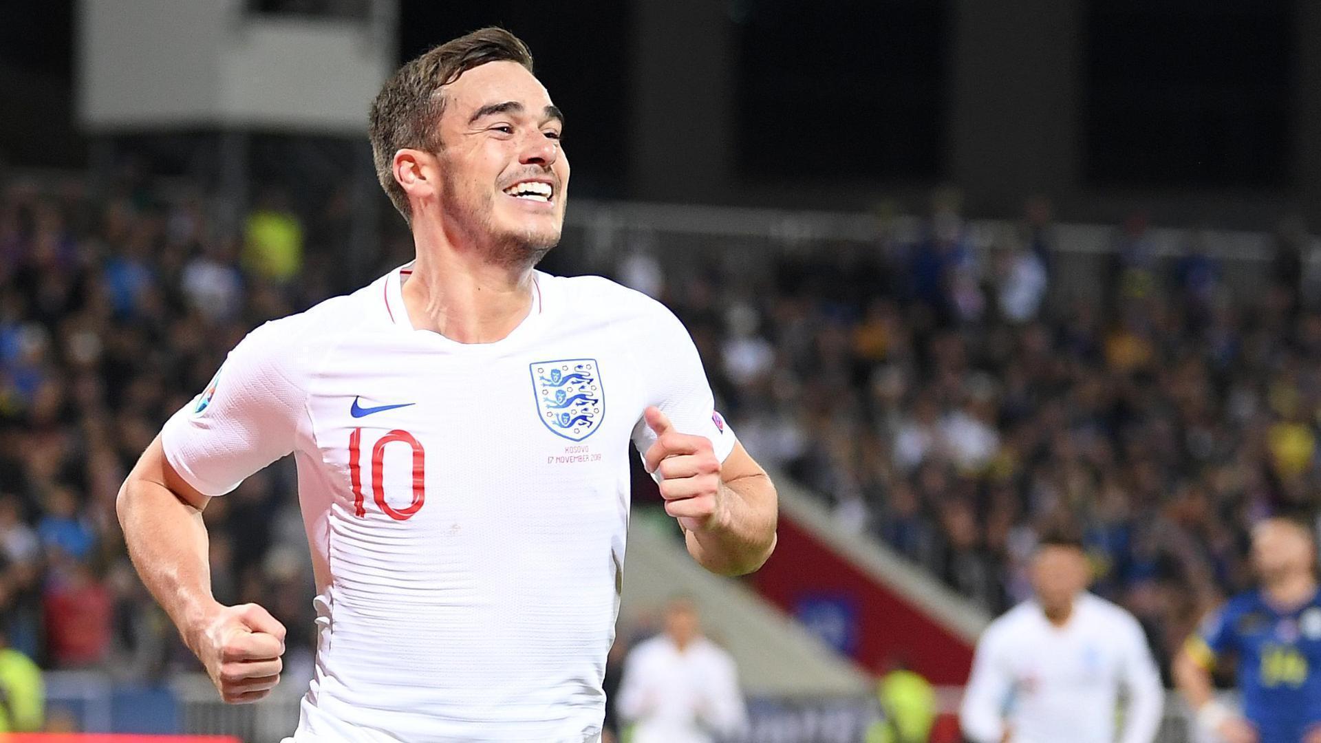 Harry Winks scores his first goal for England