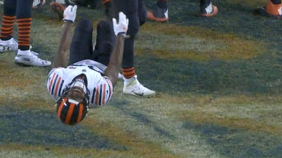 Cohen celebrates Bears' win with a backflip