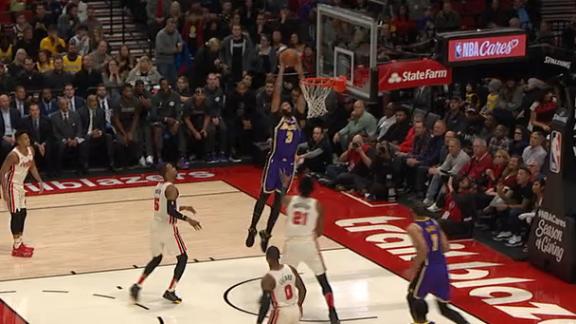 LeBron finds AD for the two-handed jam