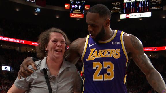 LeBron shows love to courtside server