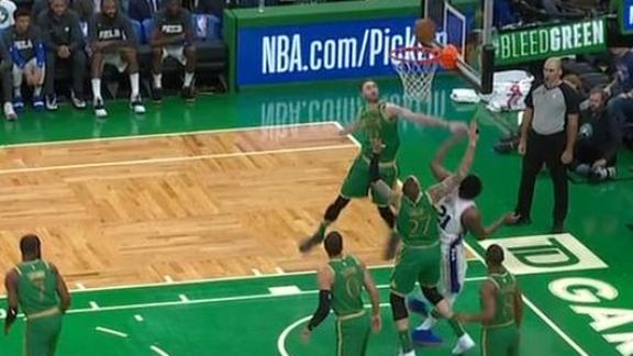 Hayward gets help-side block on Embiid