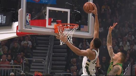 Giannis mean mugs after dunk in traffic