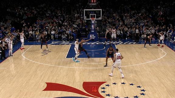 76ers have six men on the floor, Korkmaz's triple negated