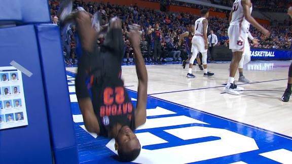 Florida's Lewis executes kip-up after foul