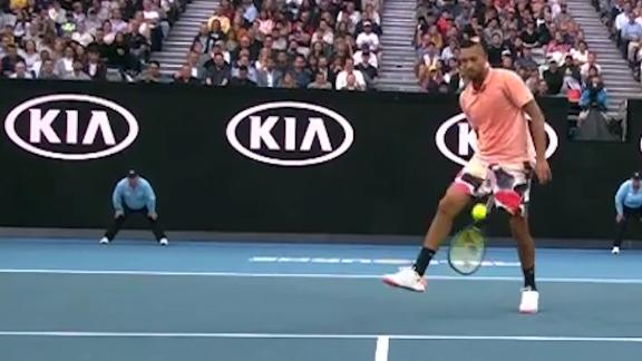 Kyrgios flamboyant as always with trick shot