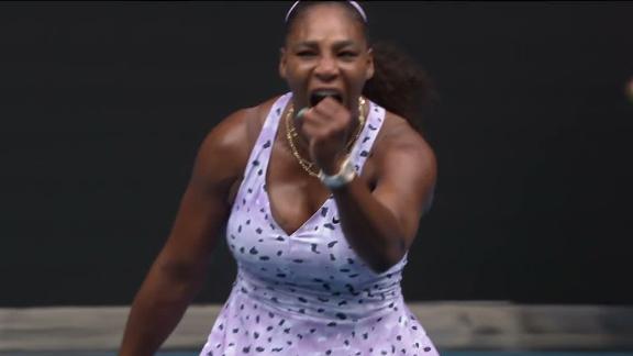 Serena lets out a scream after game point
