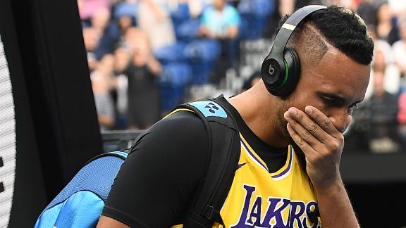 Tearful Kyrgios enters court in Kobe jersey