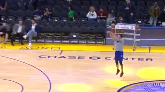 Steph drains shots from logo in workout