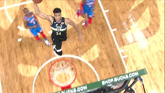 Giannis soars to the rim for the dunk