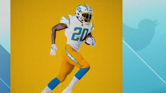 When will the Chargers wear each uniform during the 2020 season?
