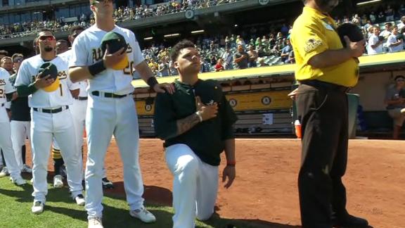 Oakland A's Bruce Maxwell first MLB player to kneel during anthem