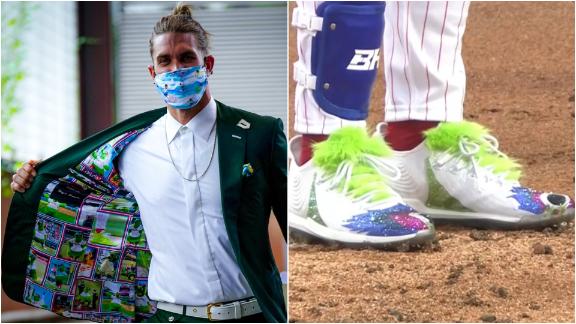 Bryce Harper wears Phillie Phanatic tribute suit liner for Opening