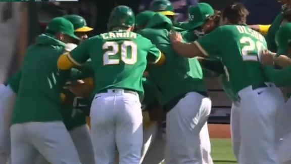 A's walk off in bottom of the 10th thanks to pair of errors by Twins