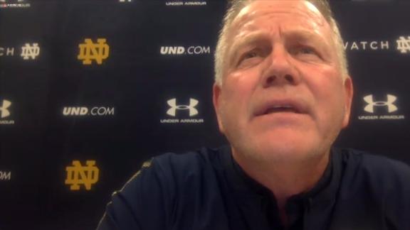 notre dame fighting irish coach brian kelly says he was joking when attempting to echo john mckay execution quote abc7 chicago